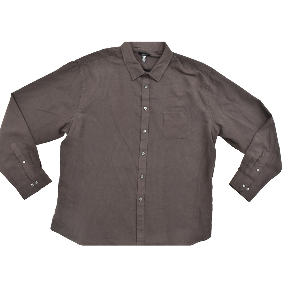 Van Heusen Men's XXL Brown Faux Suede Long Sleeve Button Down Shirt 18-18.5